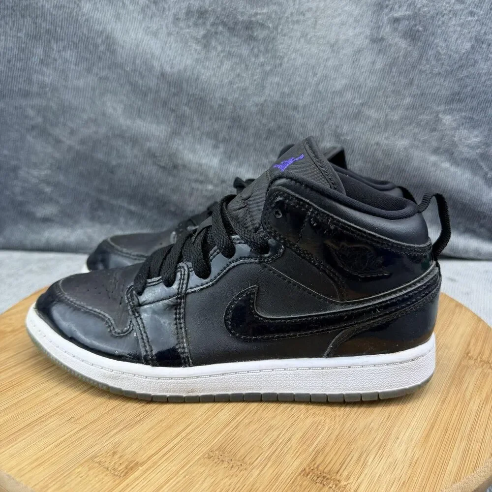 Jordan Air Jordan 1 Mid Shoes Boys Size 3Y Black Patent Sneakers DV1339-004